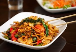 Photo of Drunken Noodles at the Best Thai Restaurant in Astoria, Oregon.