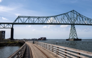 Astoria Oregon Riverwalk along the Columbia River.